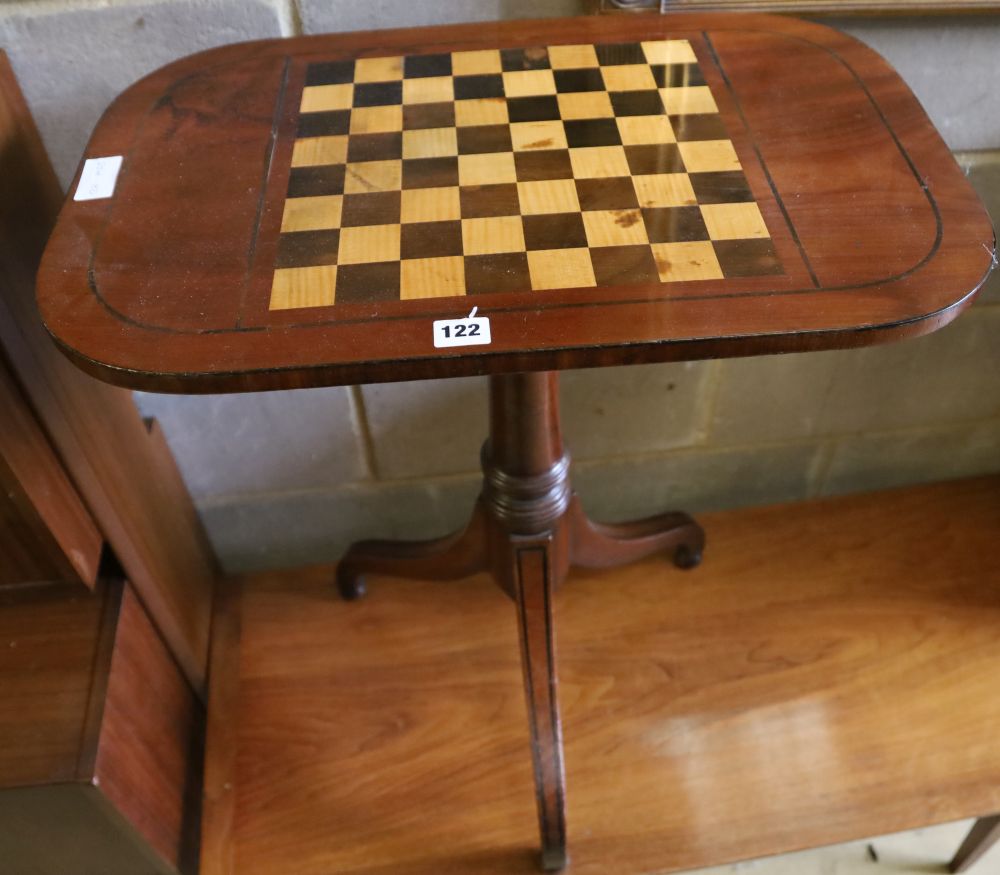 A mahogany tripod games table, width 61cm, depth 40cm, height 72cm